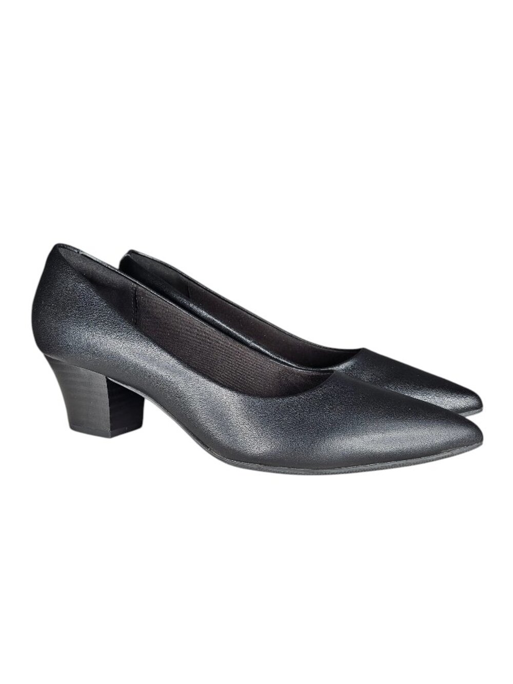 Clarks Teresa Step Black Leather Block Heel Pumps, Pointed Toe, 8M, New in Box